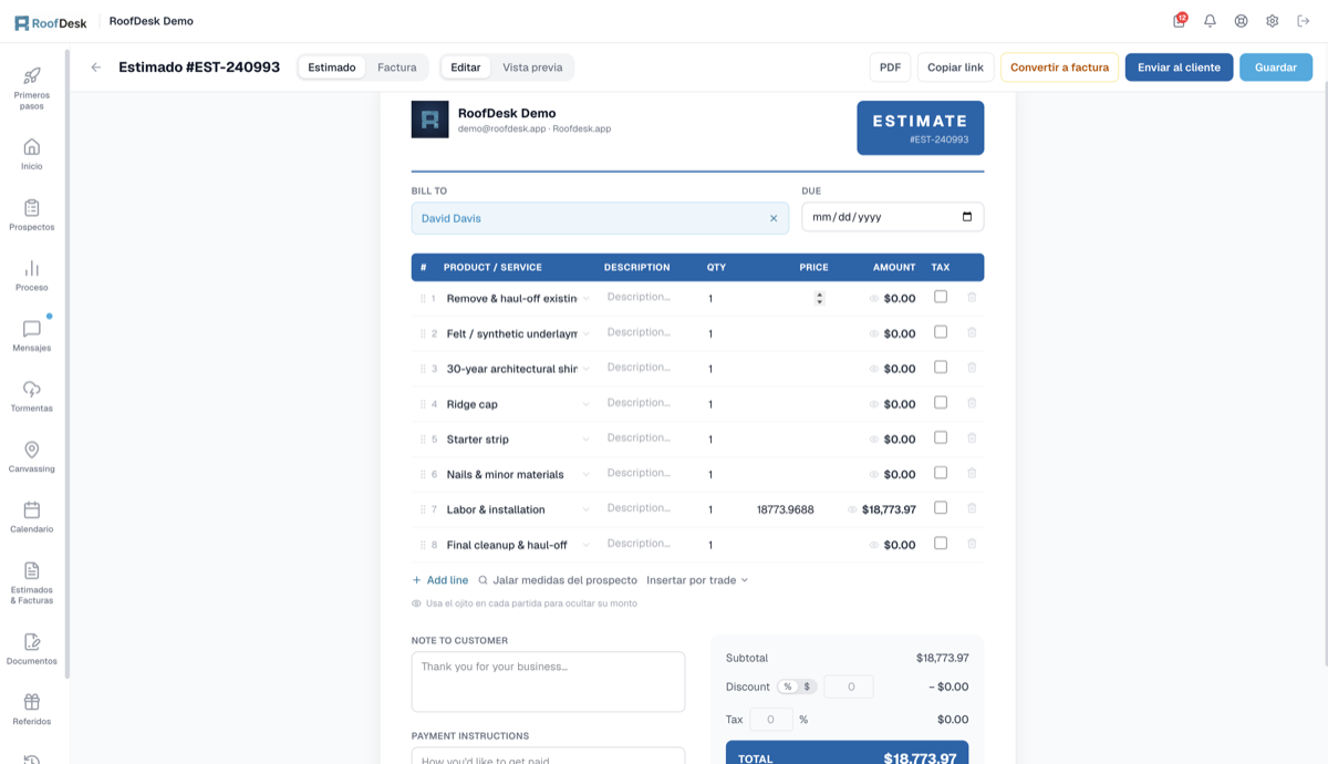 RoofDesk estimate